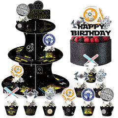 3 Tier War Cupcake Stand with space planet patterns