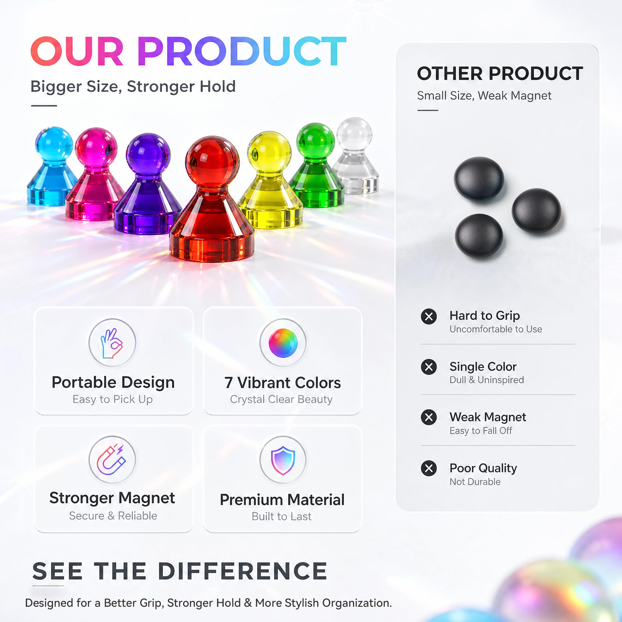 Tiergrade magnets 7 colors assorted pack for whiteboard