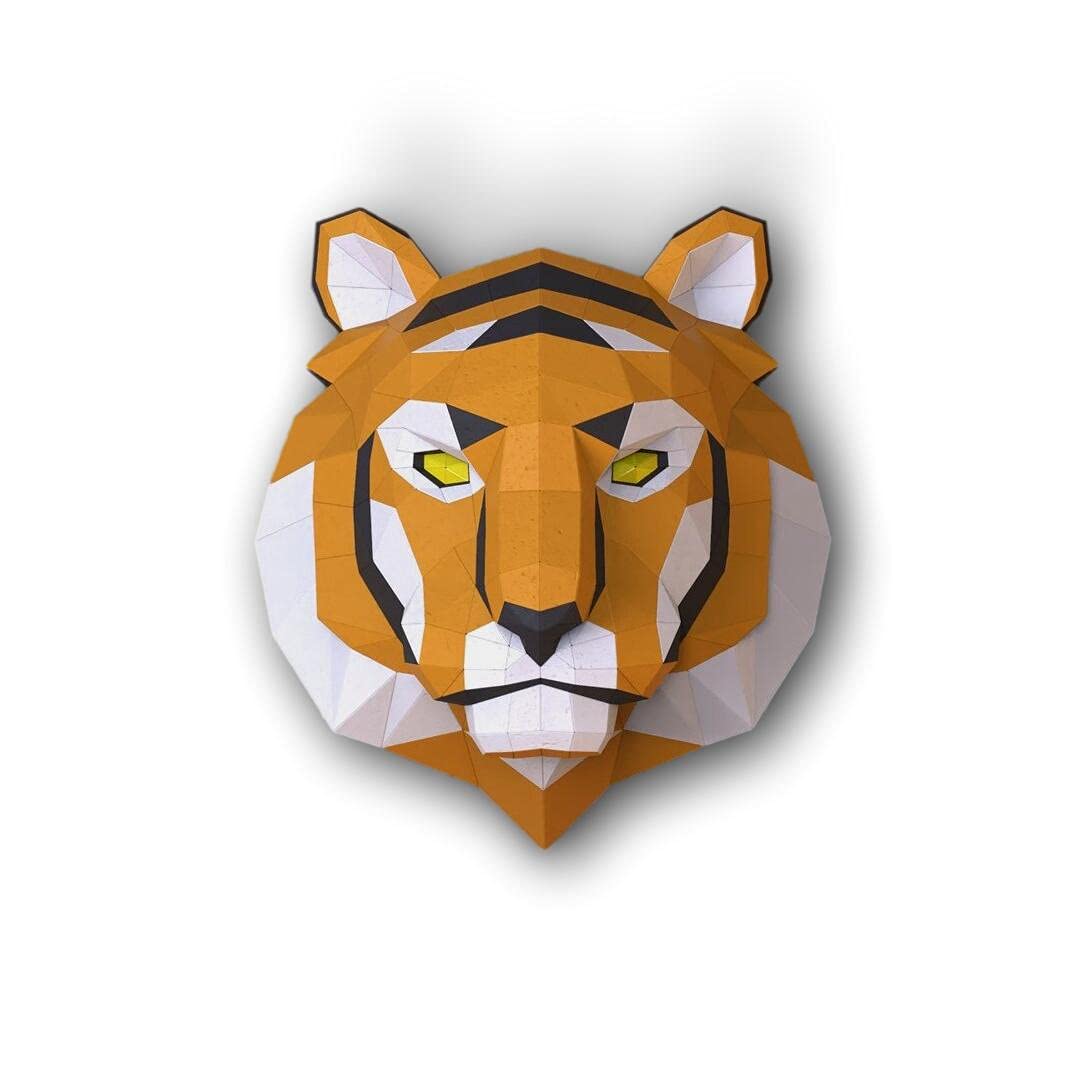 Tiger head paper sculpture 68-part kit in four colors