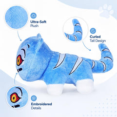 Blue tiger plush toy with stripes cute facial expression