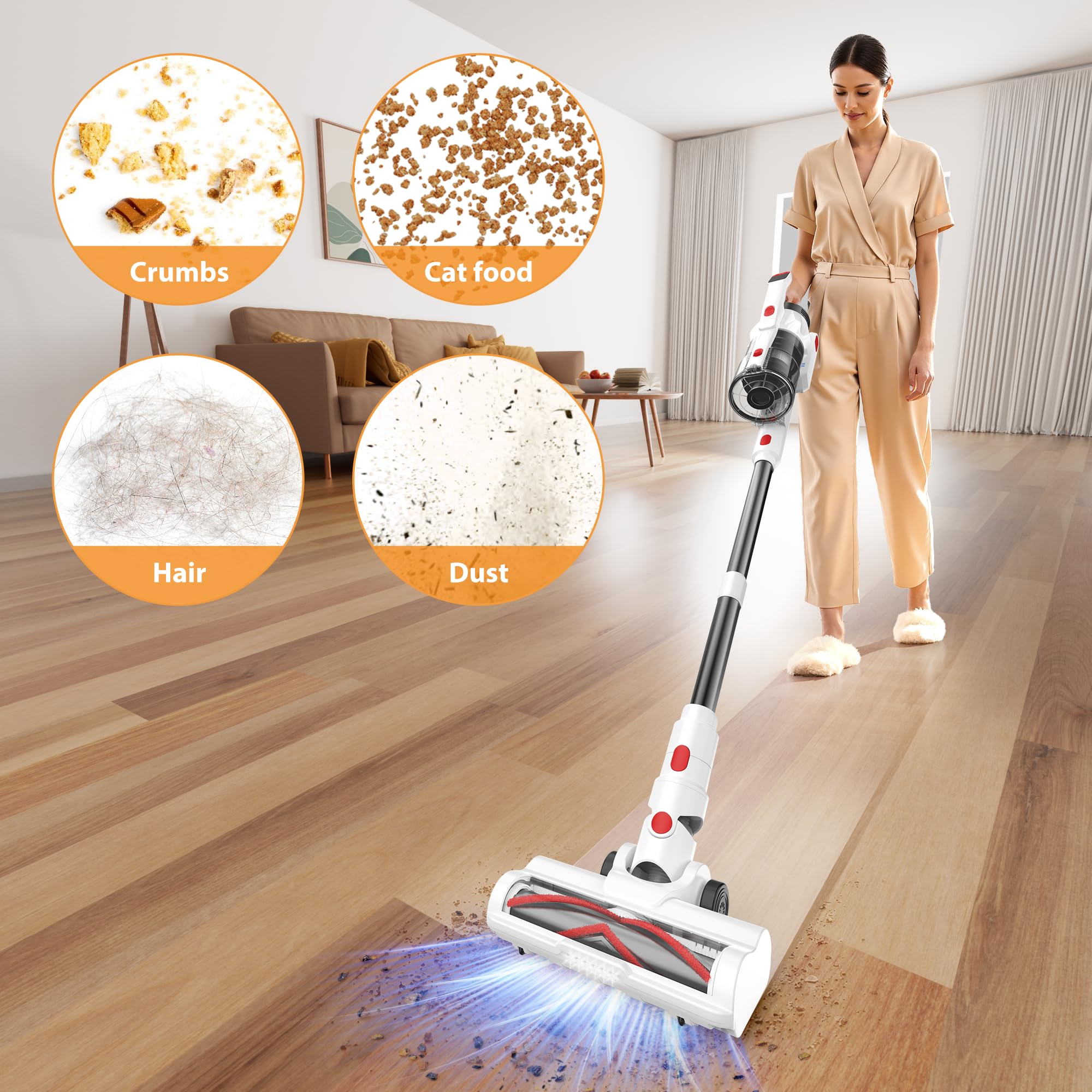 180-degree rotatable cleaner head with LED lights