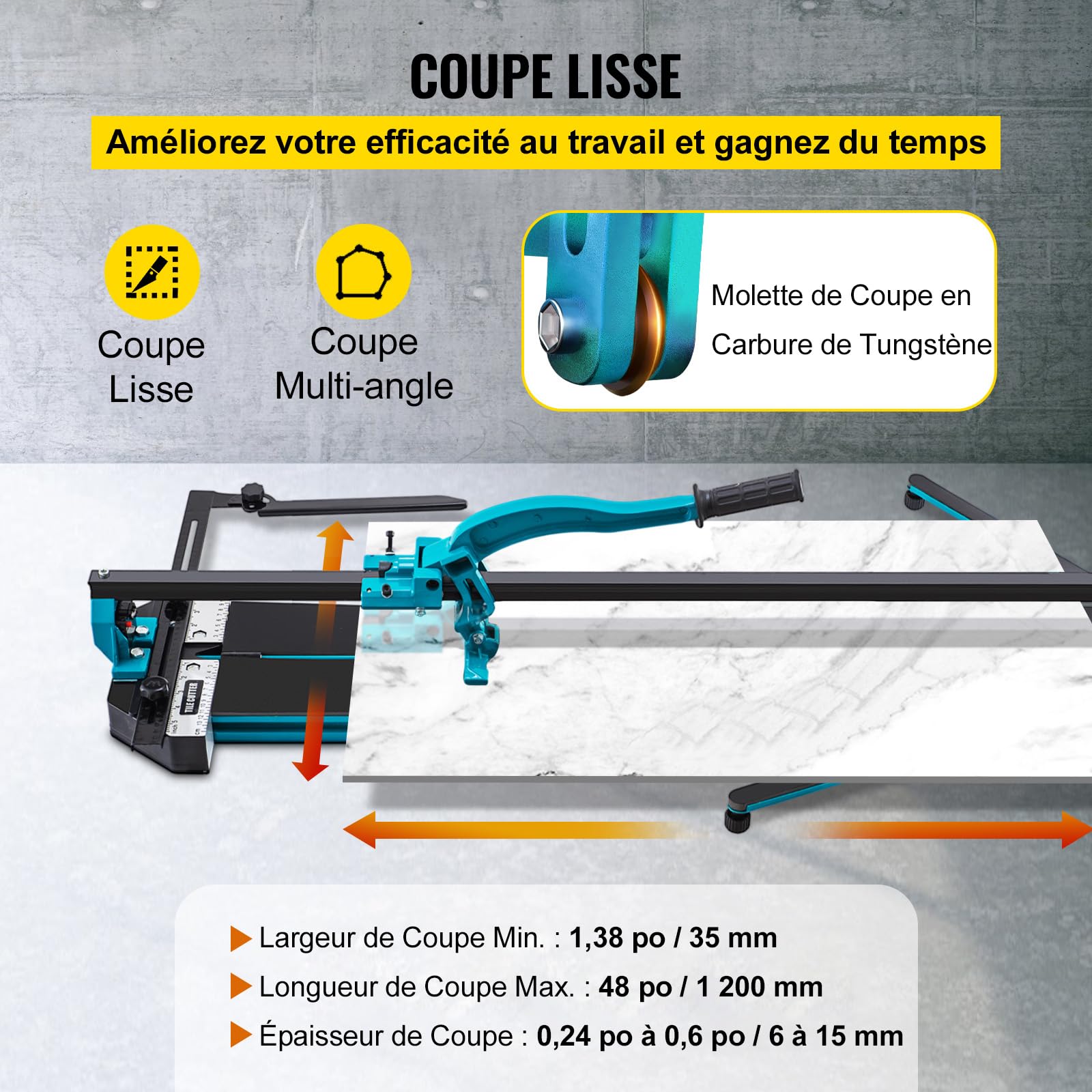 Cutting width range 35-1200mm on tile cutter