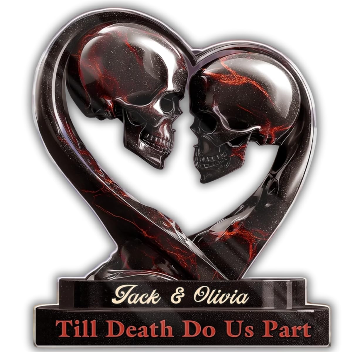 Till Death Do Us Part 4 inch gothic skull heart acrylic plaque
