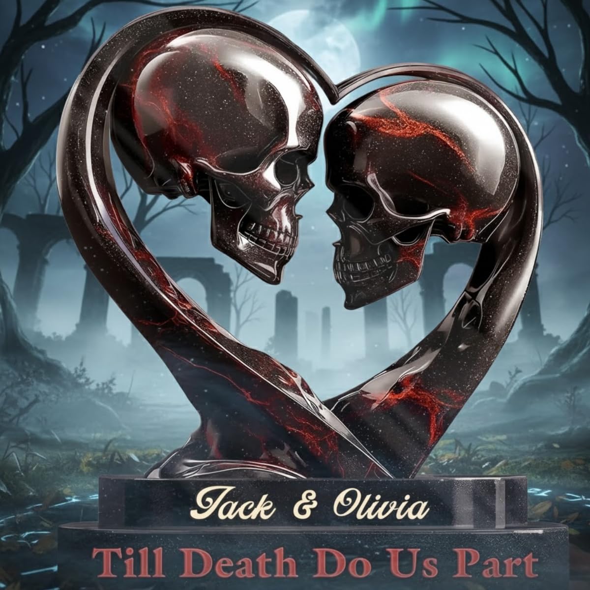 Till Death Do Us Part 5 inch gothic skull heart acrylic plaque