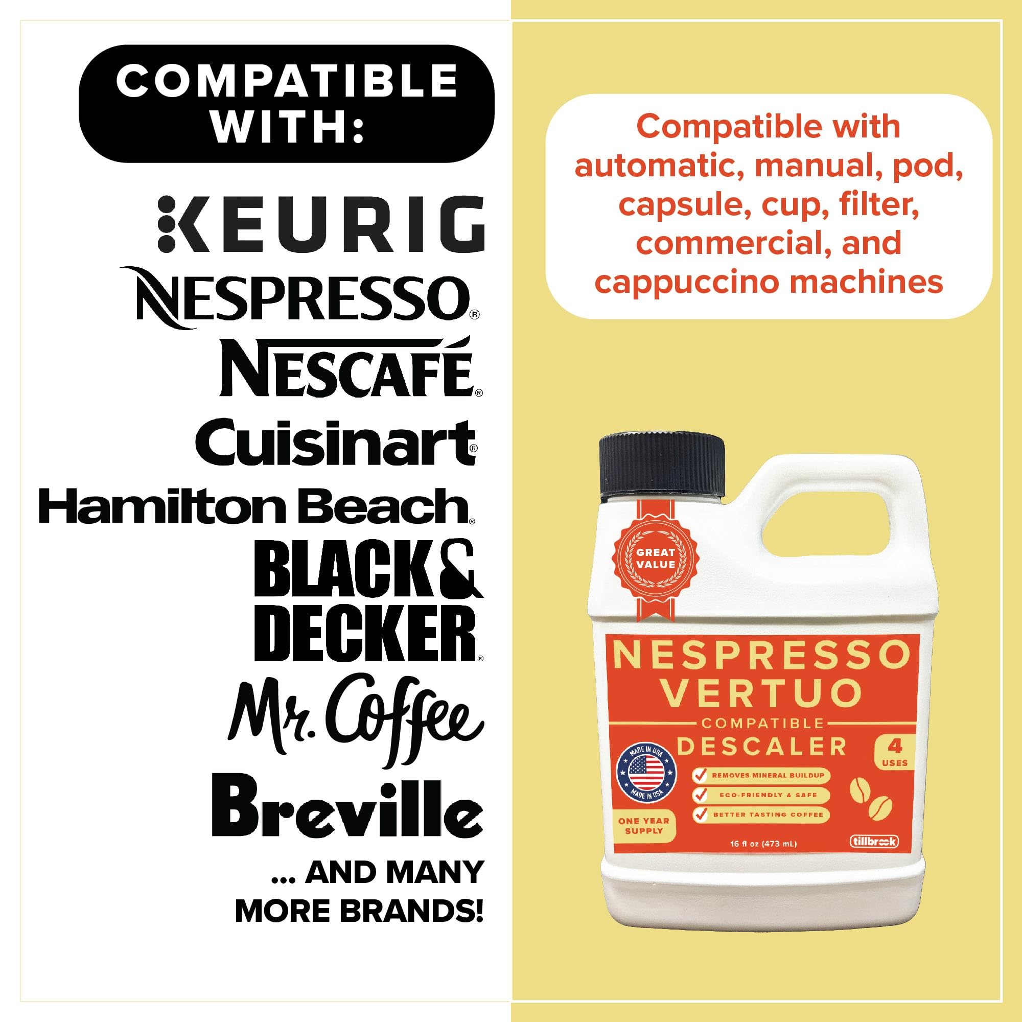 Tillbrook descaler compatible with Breville Keurig Espresso machines