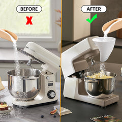 Dishwasher-safe compact flour funnel for mixer accessories