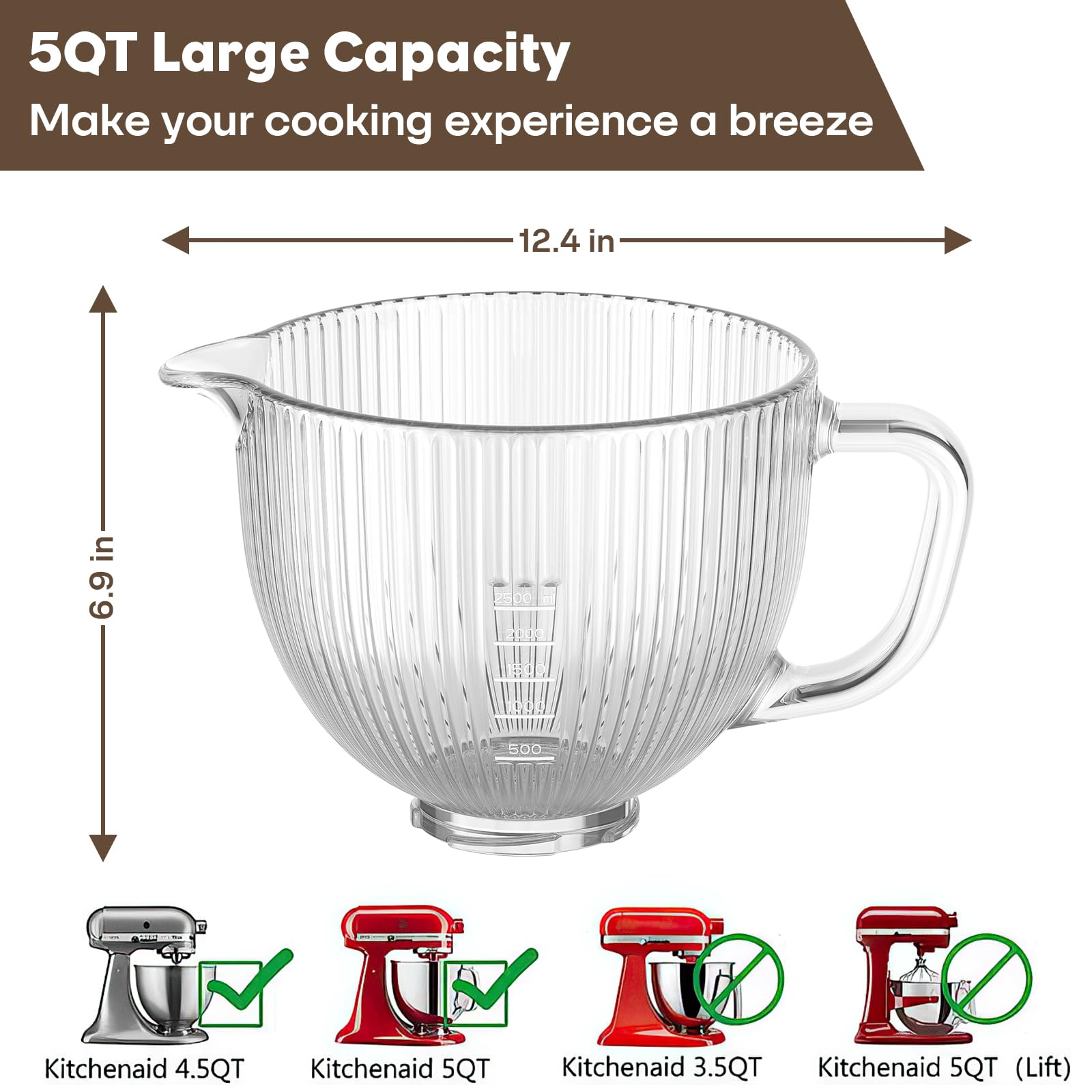 Tilt-head stand mixer glass bowl 5 quart KitchenAid