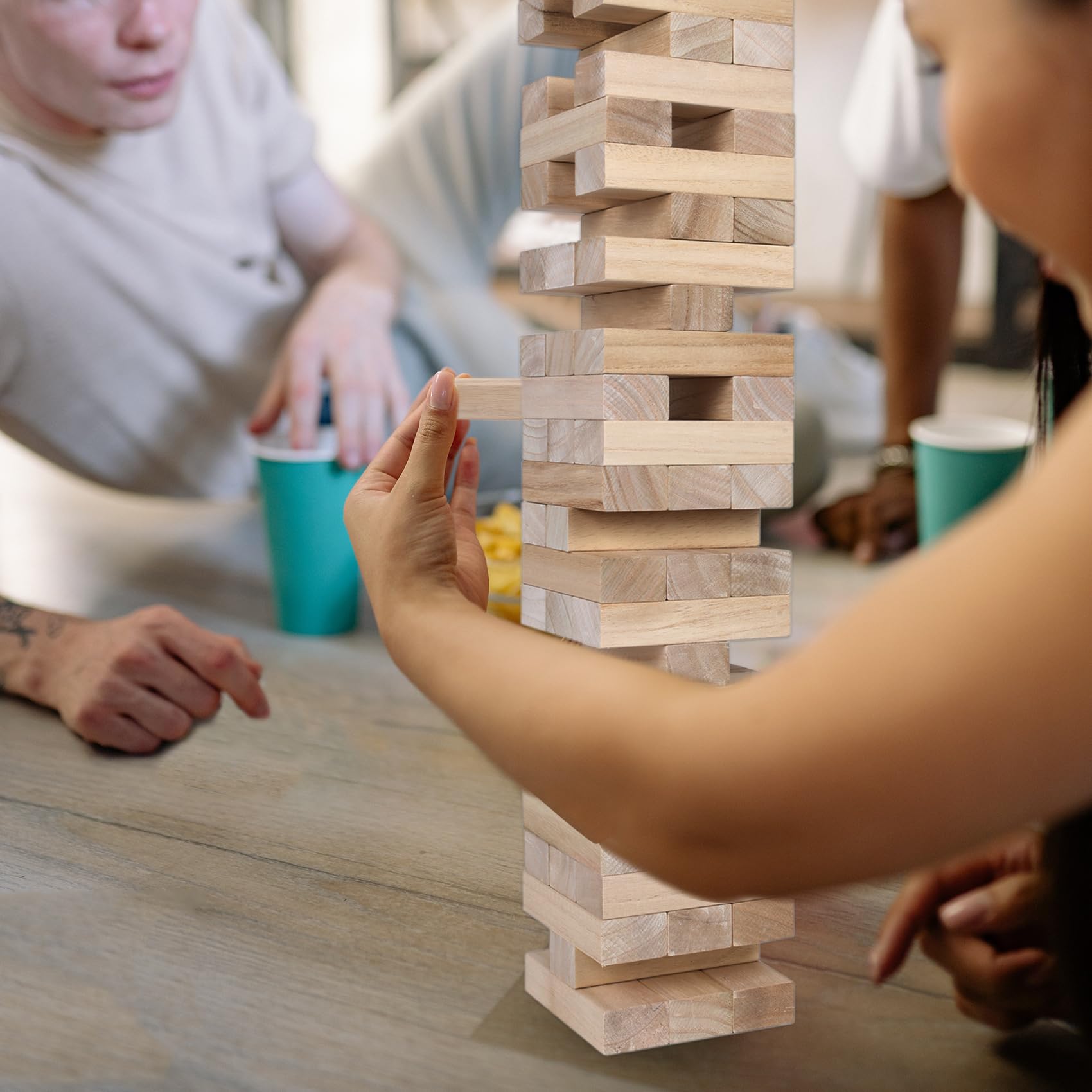 GOTHINK Giant Tumble Tower Game blocks stacked for play