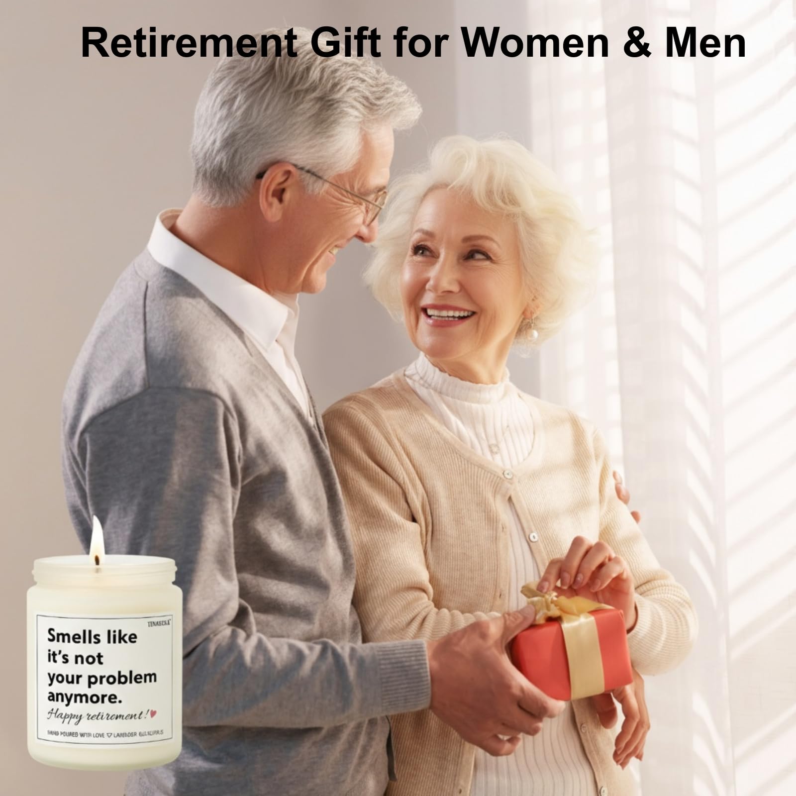 Funny retirement candle with lavender aroma packaging
