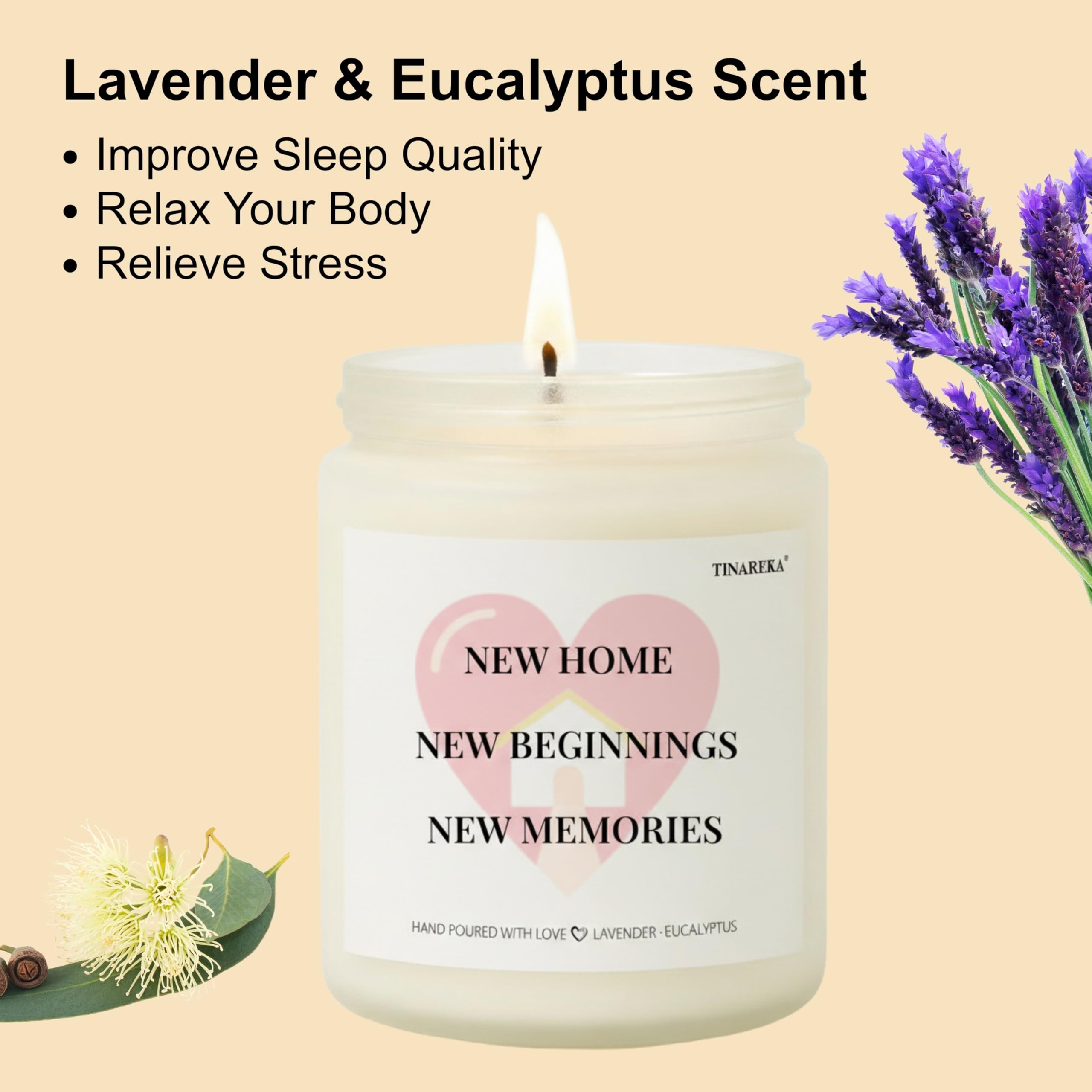 TINAREKA lavender eucalyptus candle in artisanal glass jar