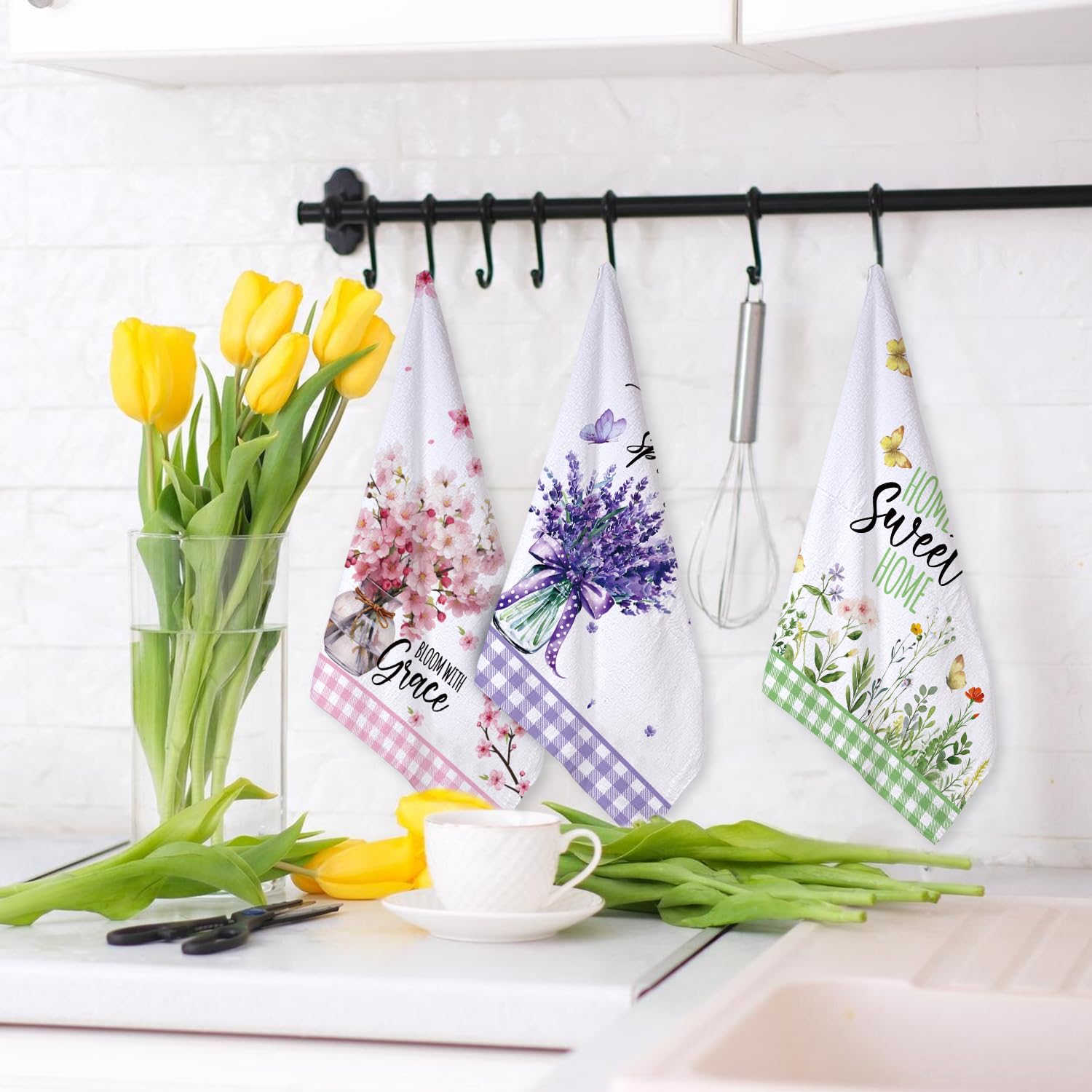tineit spring towels shown on oven handle display