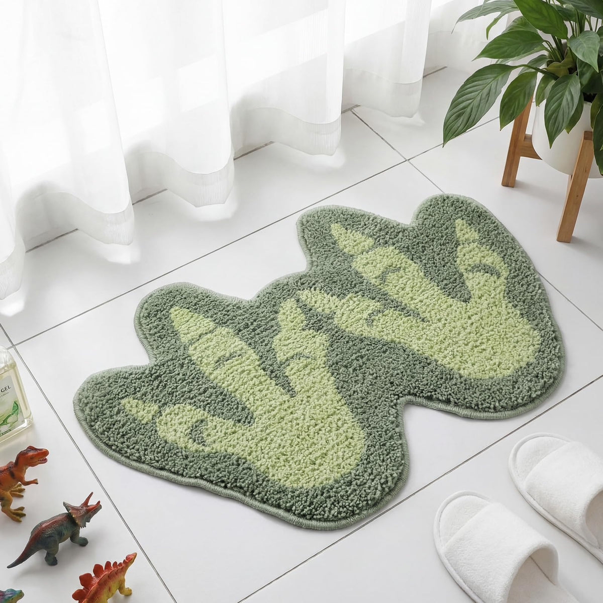 Tinideya dinosaur bath mat 24x16 inches aqua green footprints design
