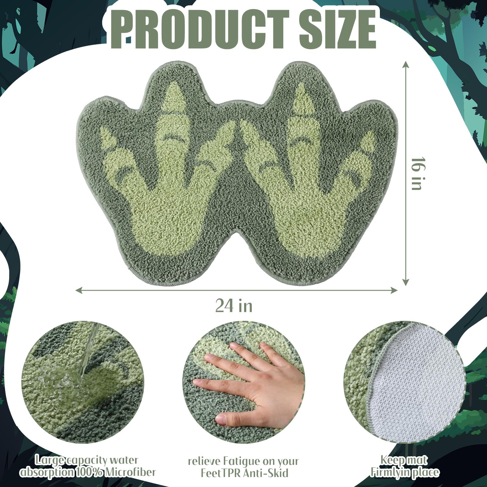 Dinosaur footprints bath mat aqua green 24x16 Tinideya