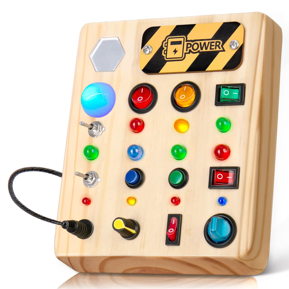 TINTECUSA Busy Board wooden sensory board for toddler with mirror and lights