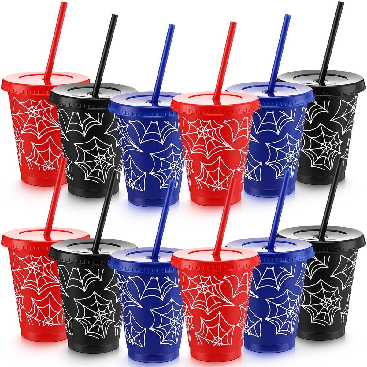Tioncy red spider cups 16 oz with lids and straws