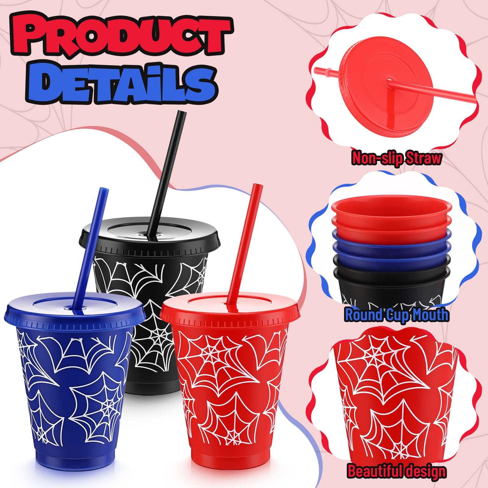 Tioncy blue spider cups 16 oz with lids and straws