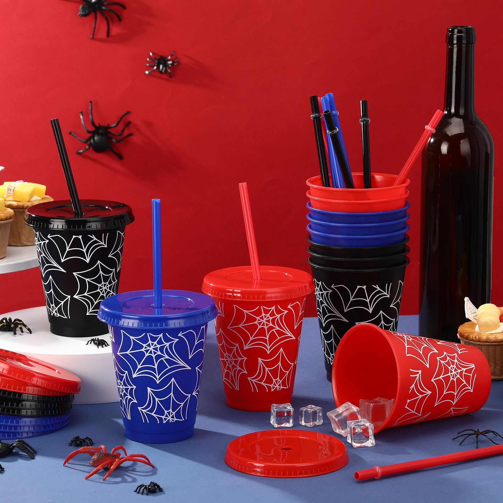 12 pack spider cups with lids and straws by Tioncy