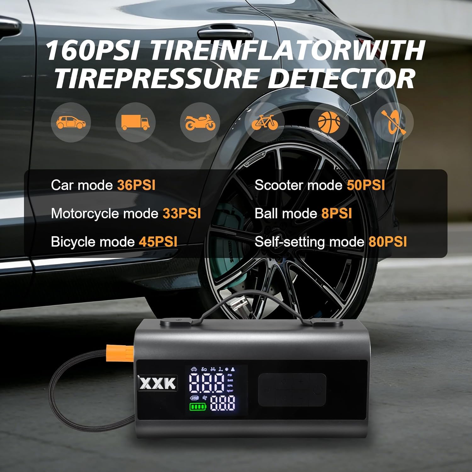 Tire pressure monitor with Car Bike Motorcycle and Ball presets
