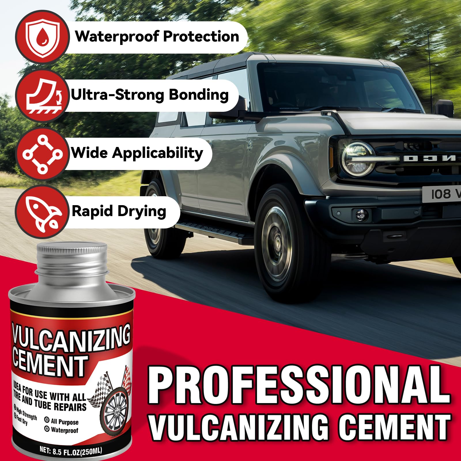 Waterproof rubber cement for car motorcycle bike tires
