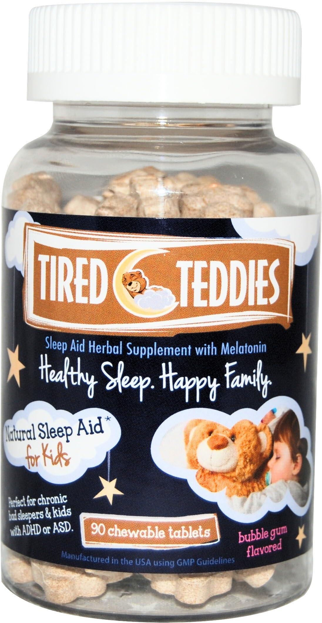 Tired Teddies melatonin kids chewables 0.3 mg bubblegum flavor