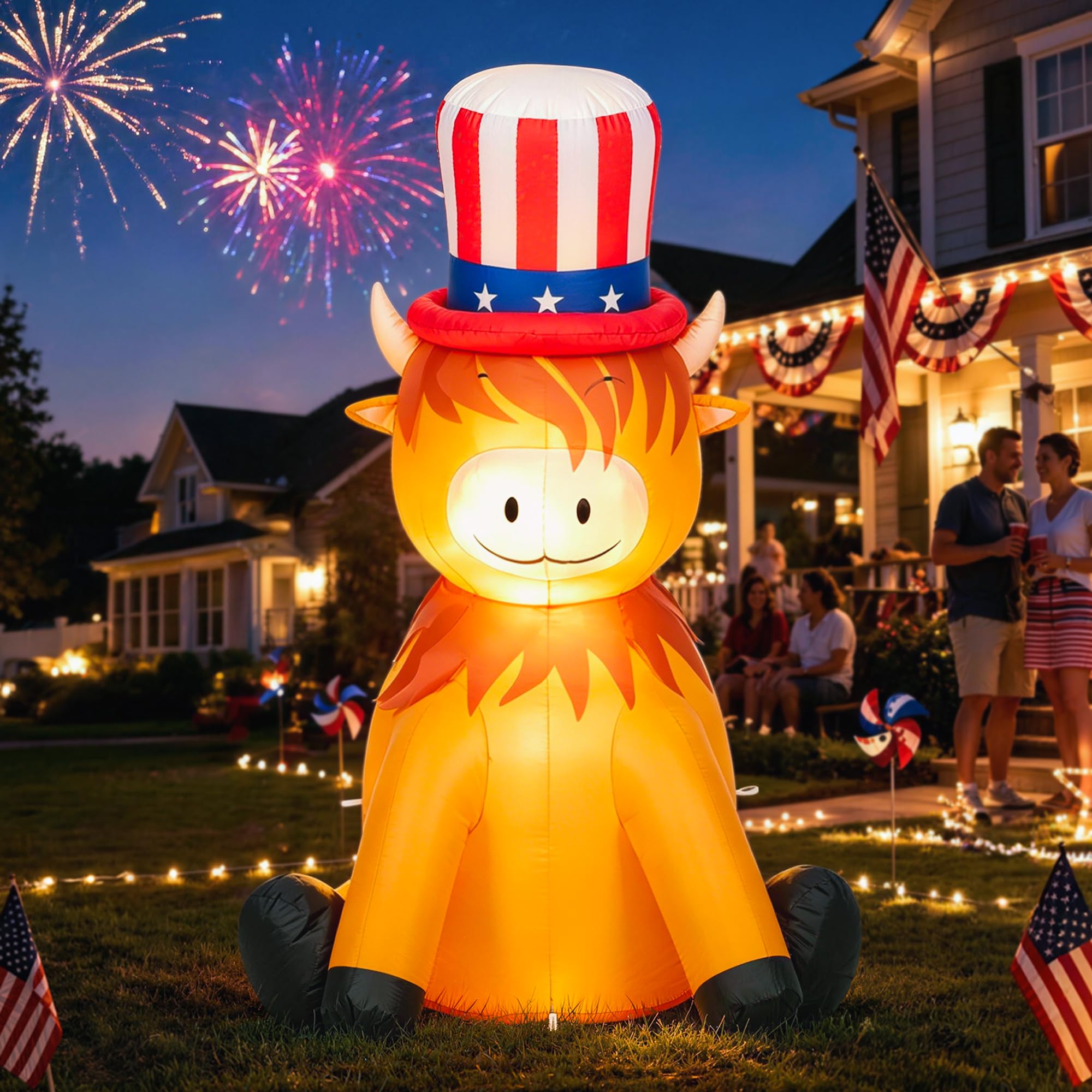 TISEJOY 4 ft Highland Cow inflatable for 4th of July outdoor decor