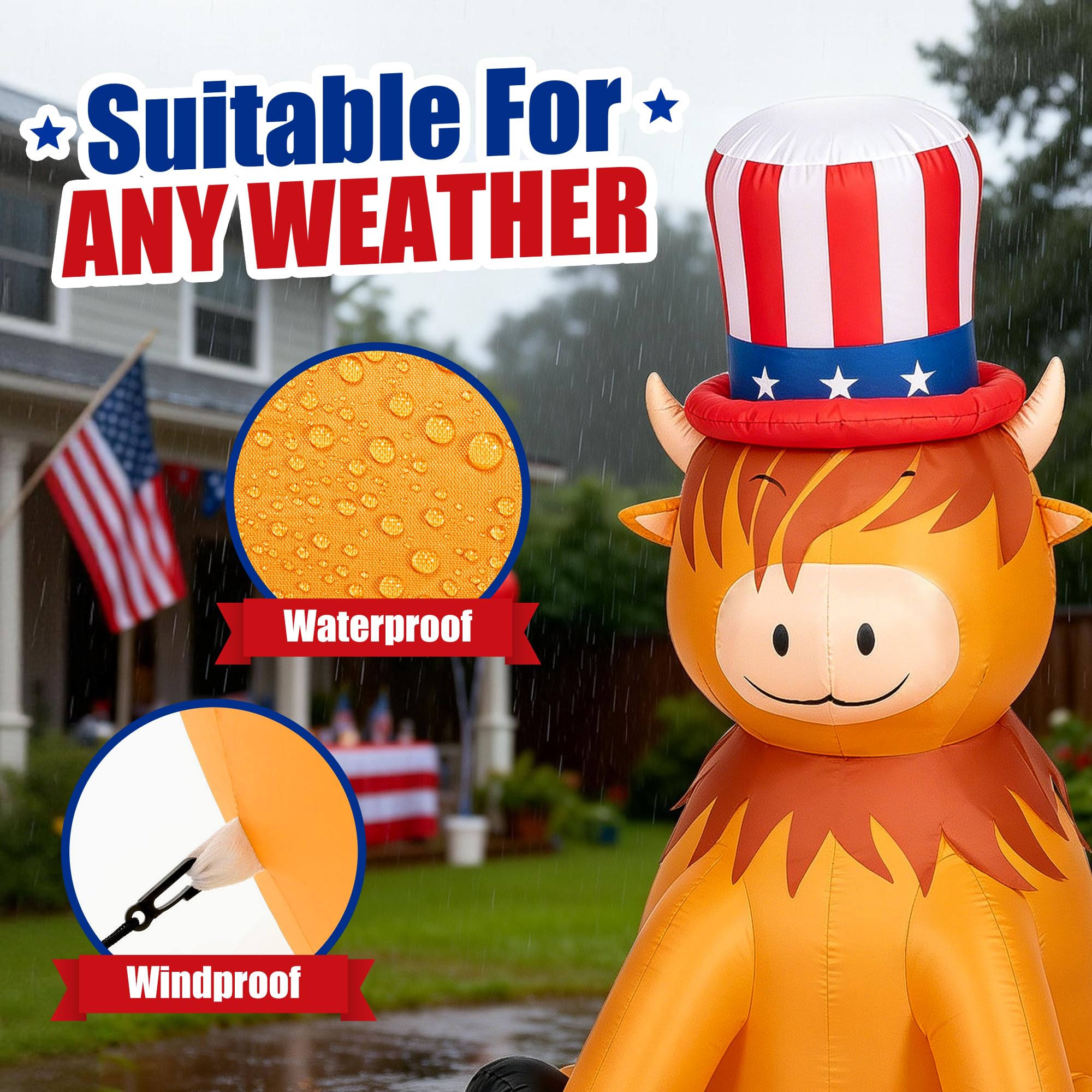 Outdoor Independence Day decor Highland Cow inflatable by TISEJOY