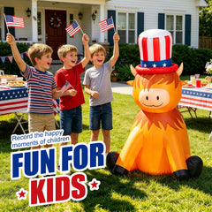 Patriotic Highland Cow inflatable with LED lights by TISEJOY