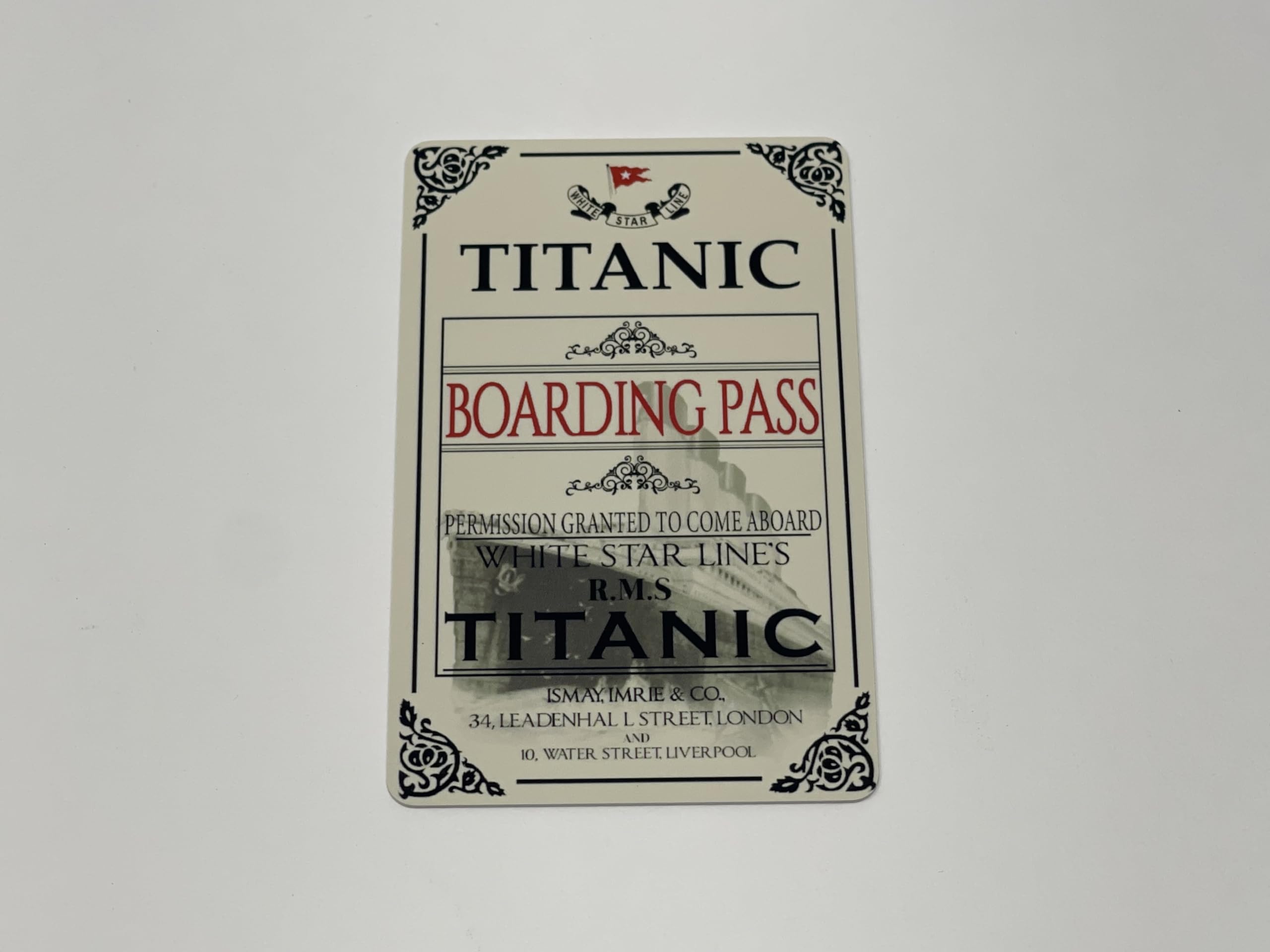 Titanic Boarding Pass themed ID card back view