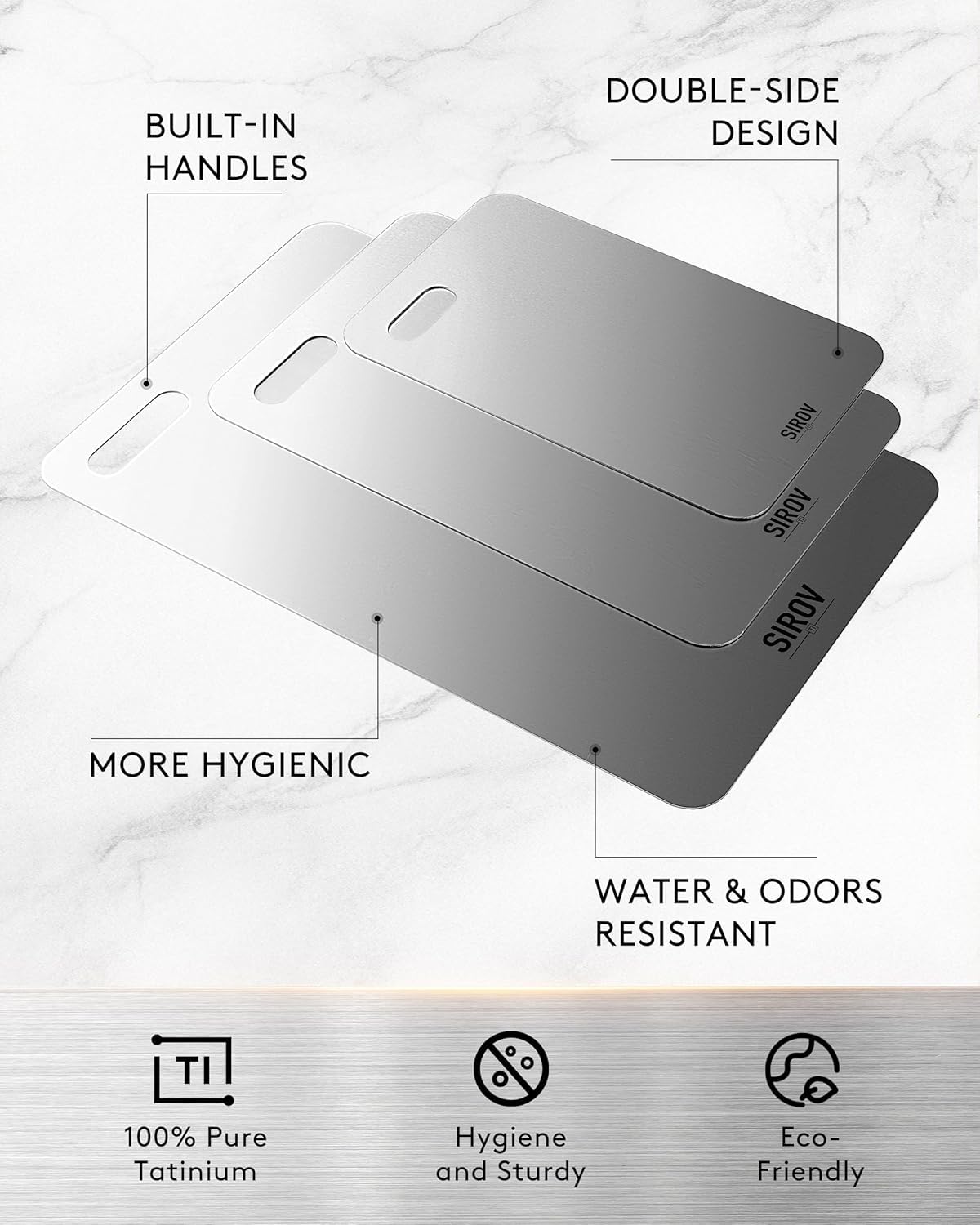 Three piece titanium cutting board set packaging image