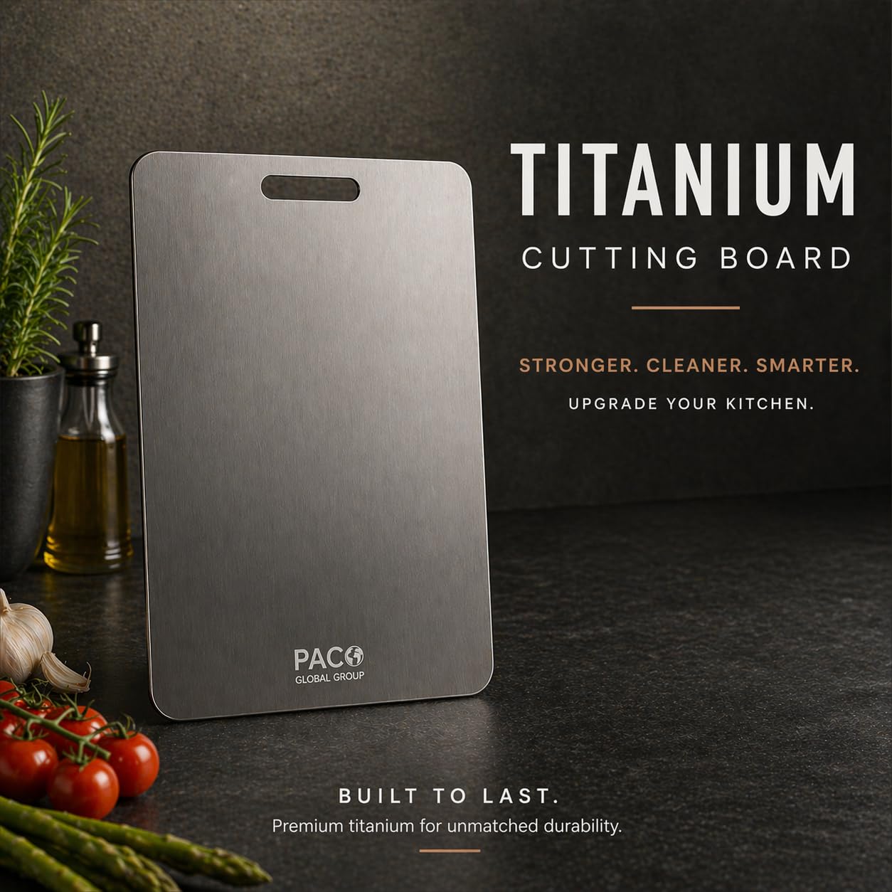 Modern sleek titanium cutting board design