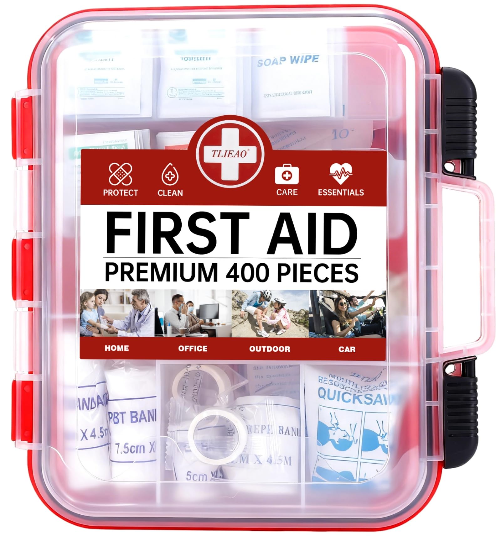 TLIEAO 400 Pieces All-Purpose First Aid Kit wall mount case front view