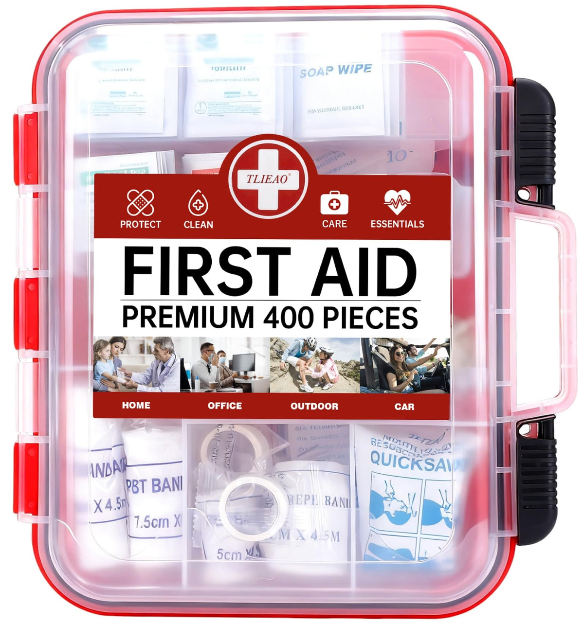 TLIEAO 400 Pieces All-Purpose First Aid Kit wall mount case front view