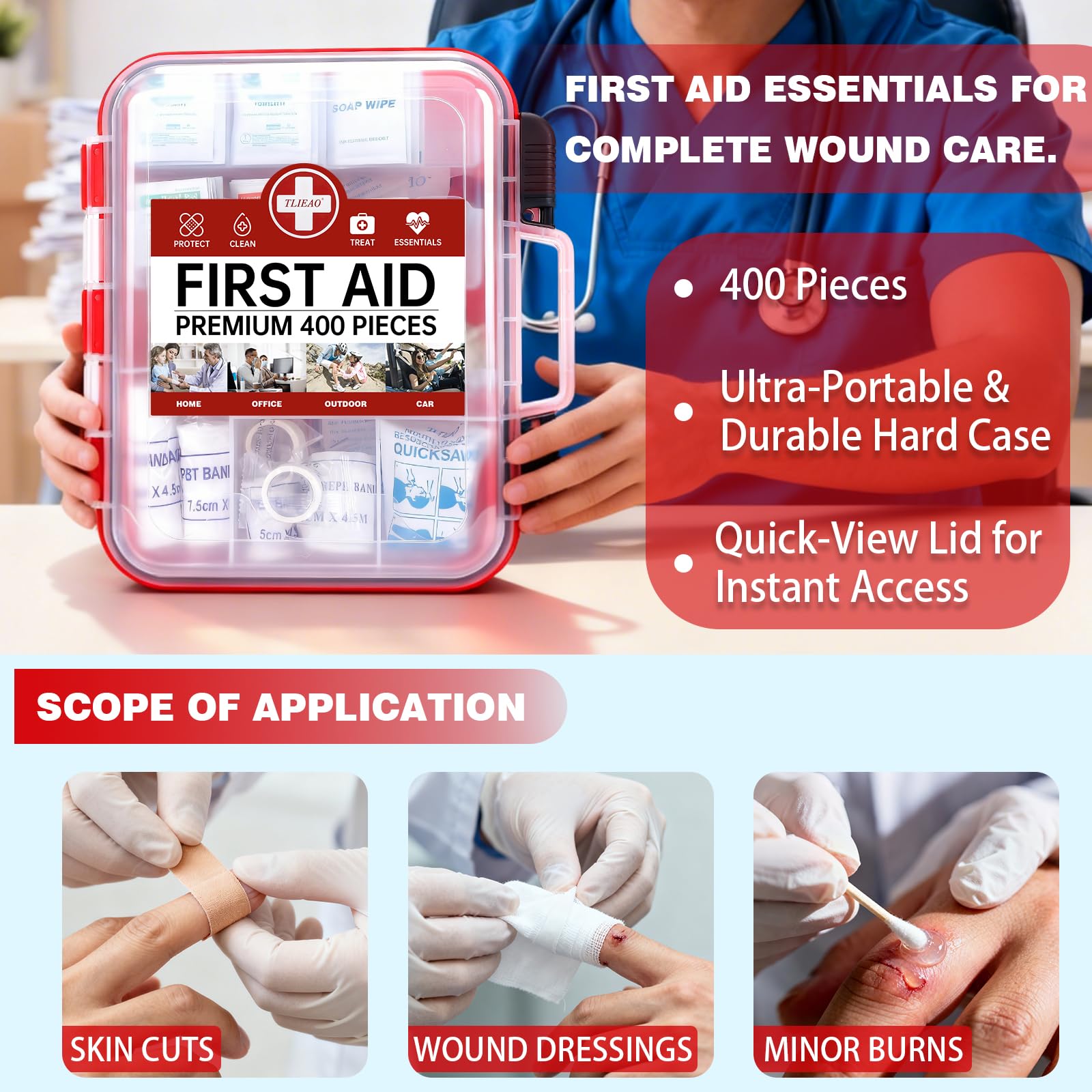 Includes assorted bandages gauze pads burn gel and gloves
