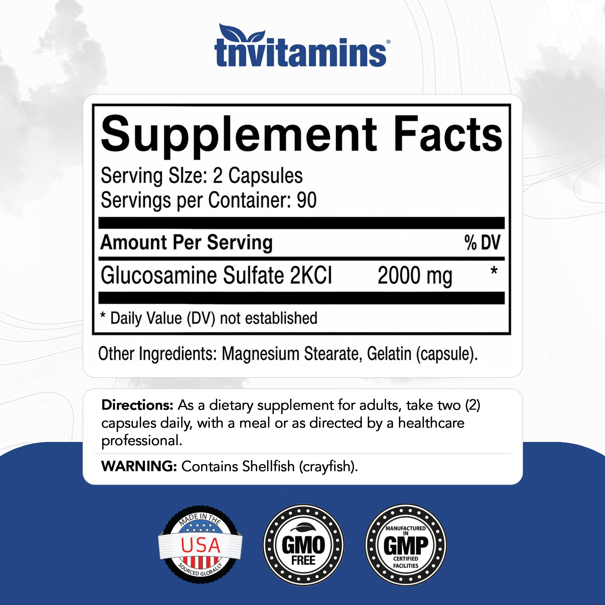 Glucosamine Sulfate Capsules 2000 MG per Serving two Capsules