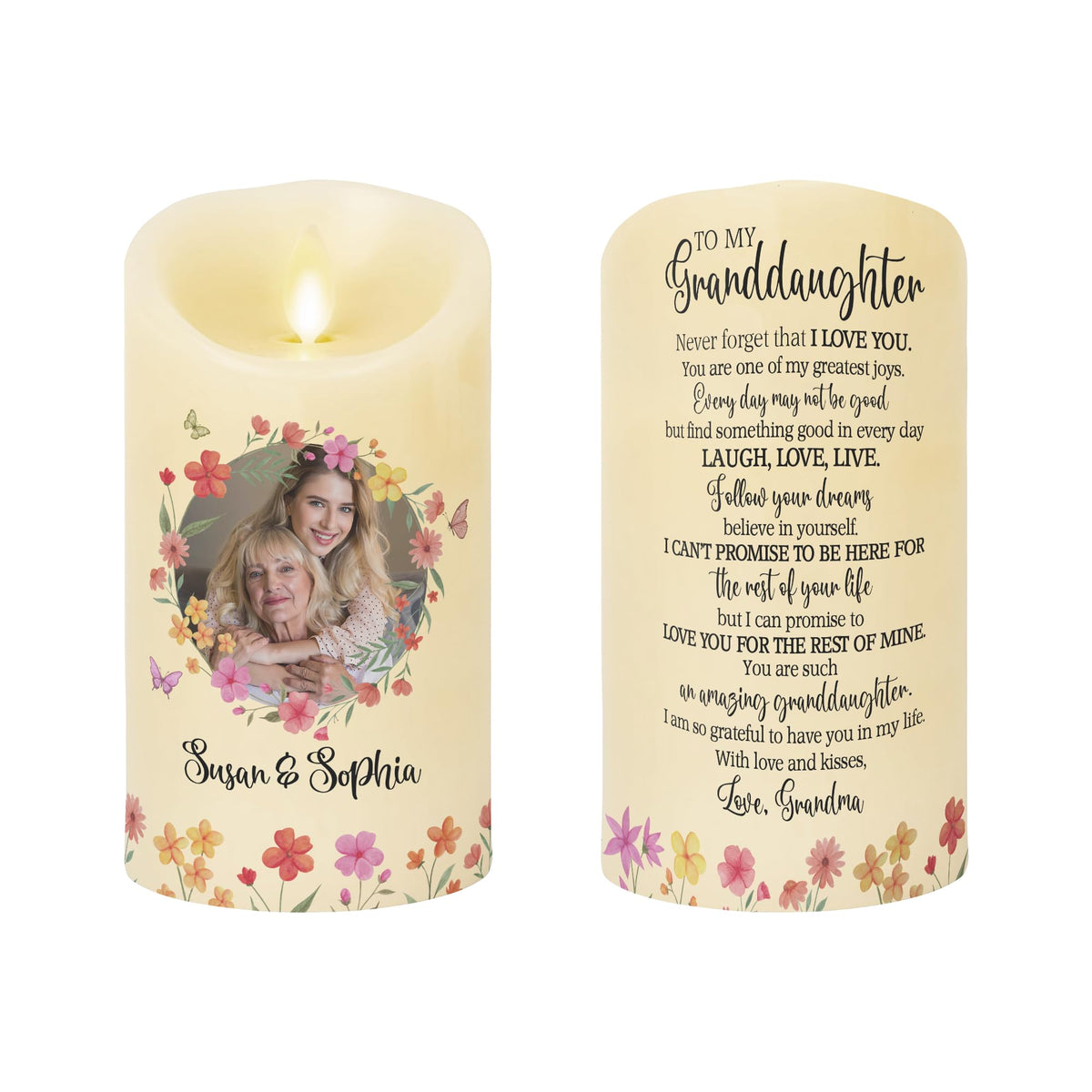 to my granddaughter led candle name photo