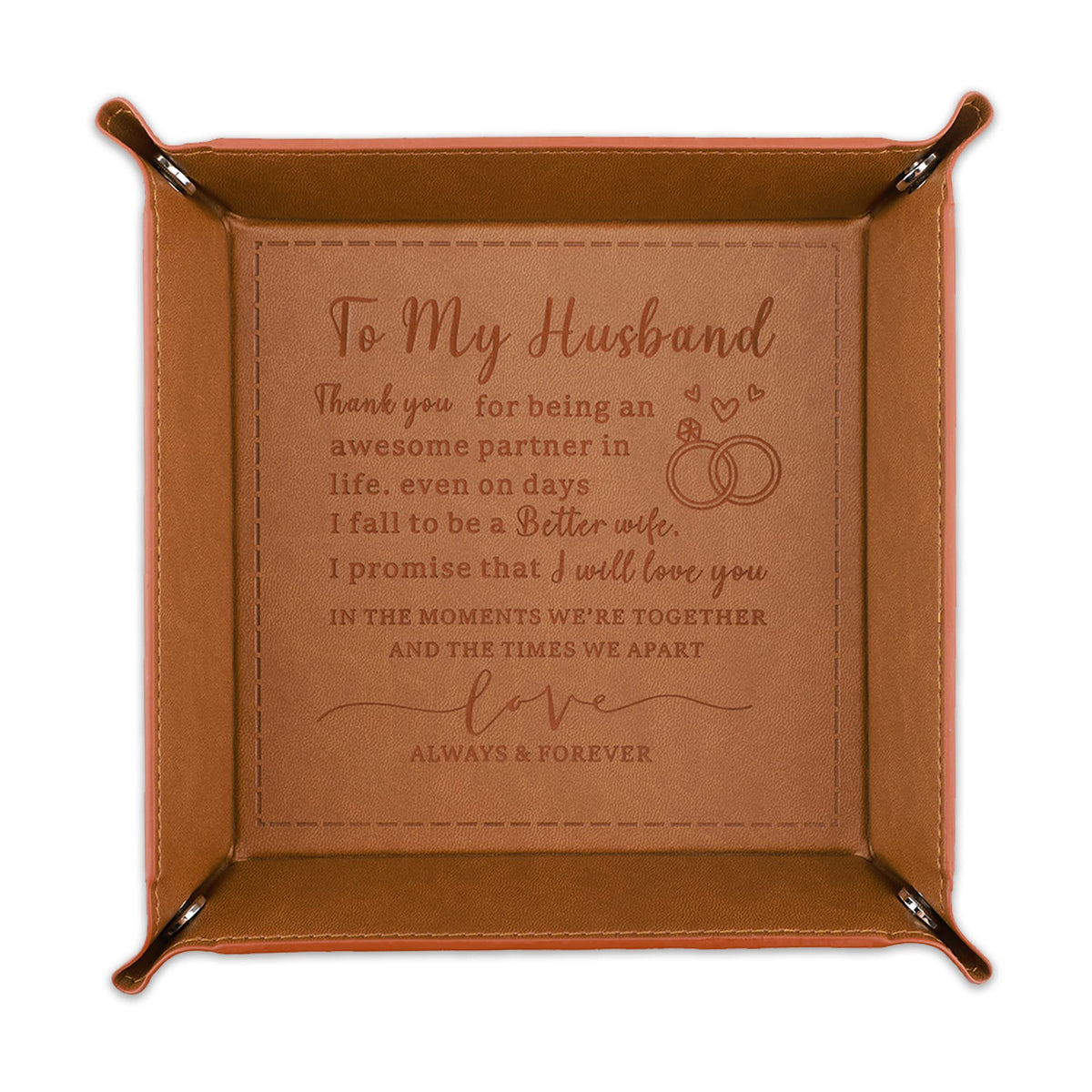 To My Husband Leather Valet Tray front view