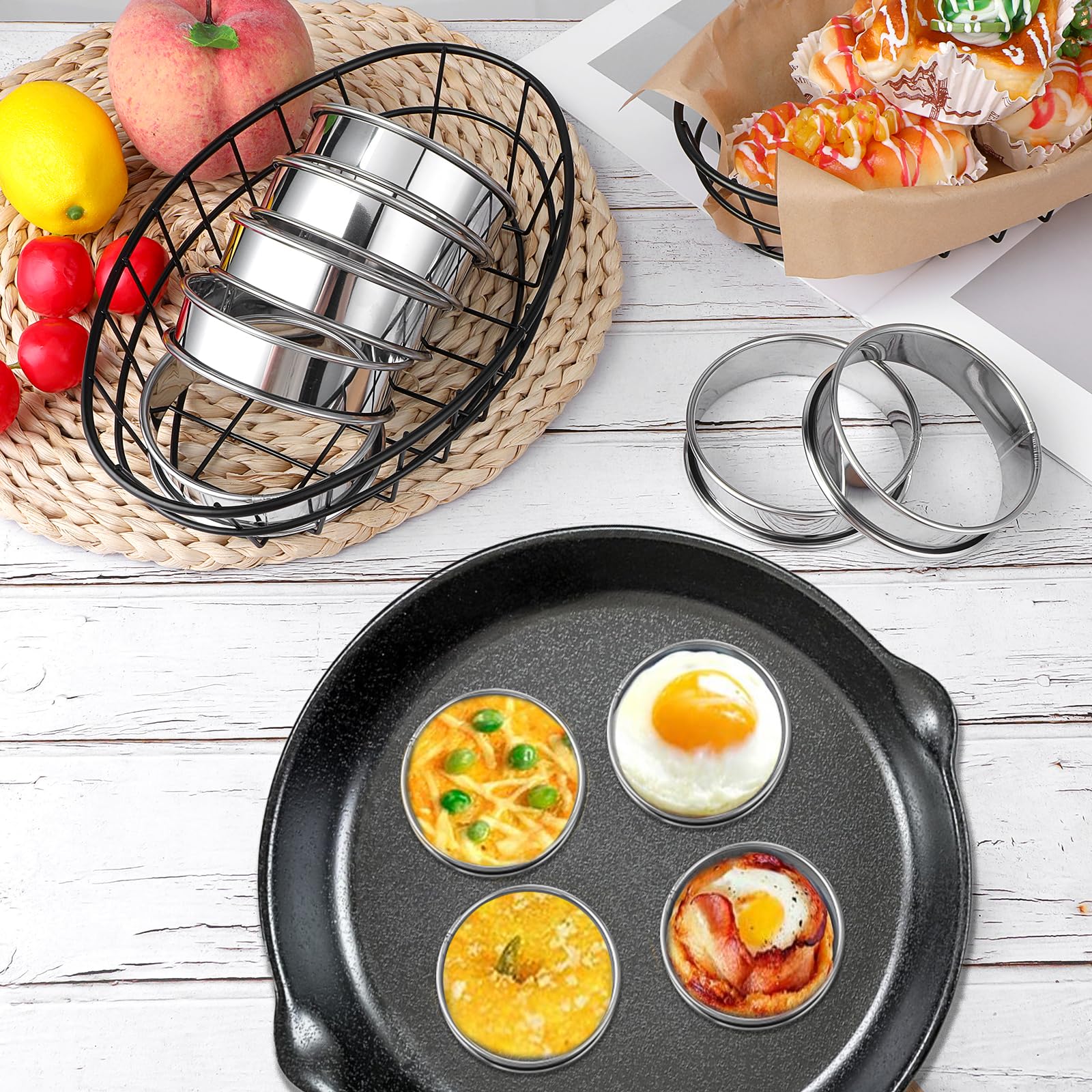 Tobeelec English muffin rings stainless steel 8cm silver 20pcs