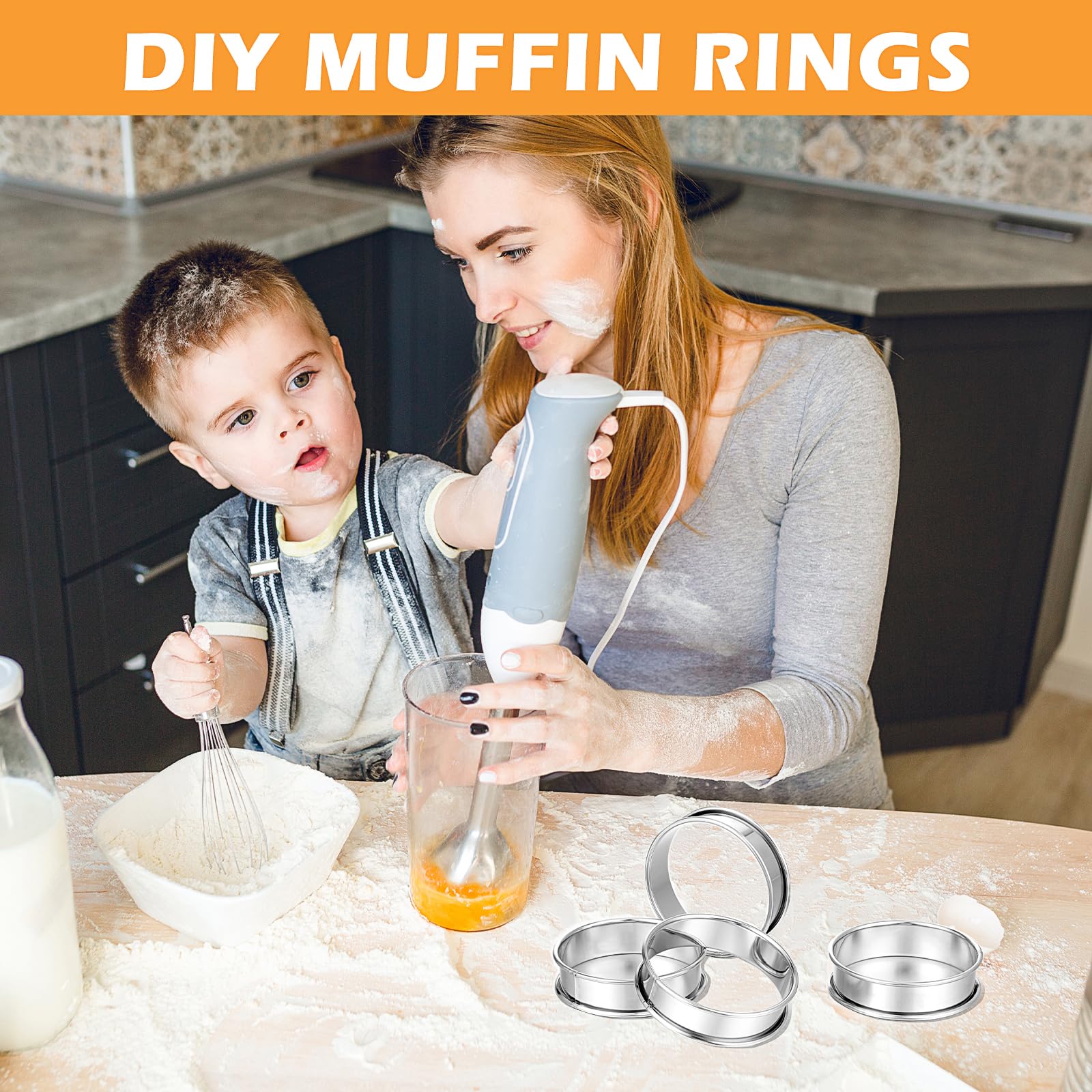Tobeelec non-stick muffin rings 8cm silver