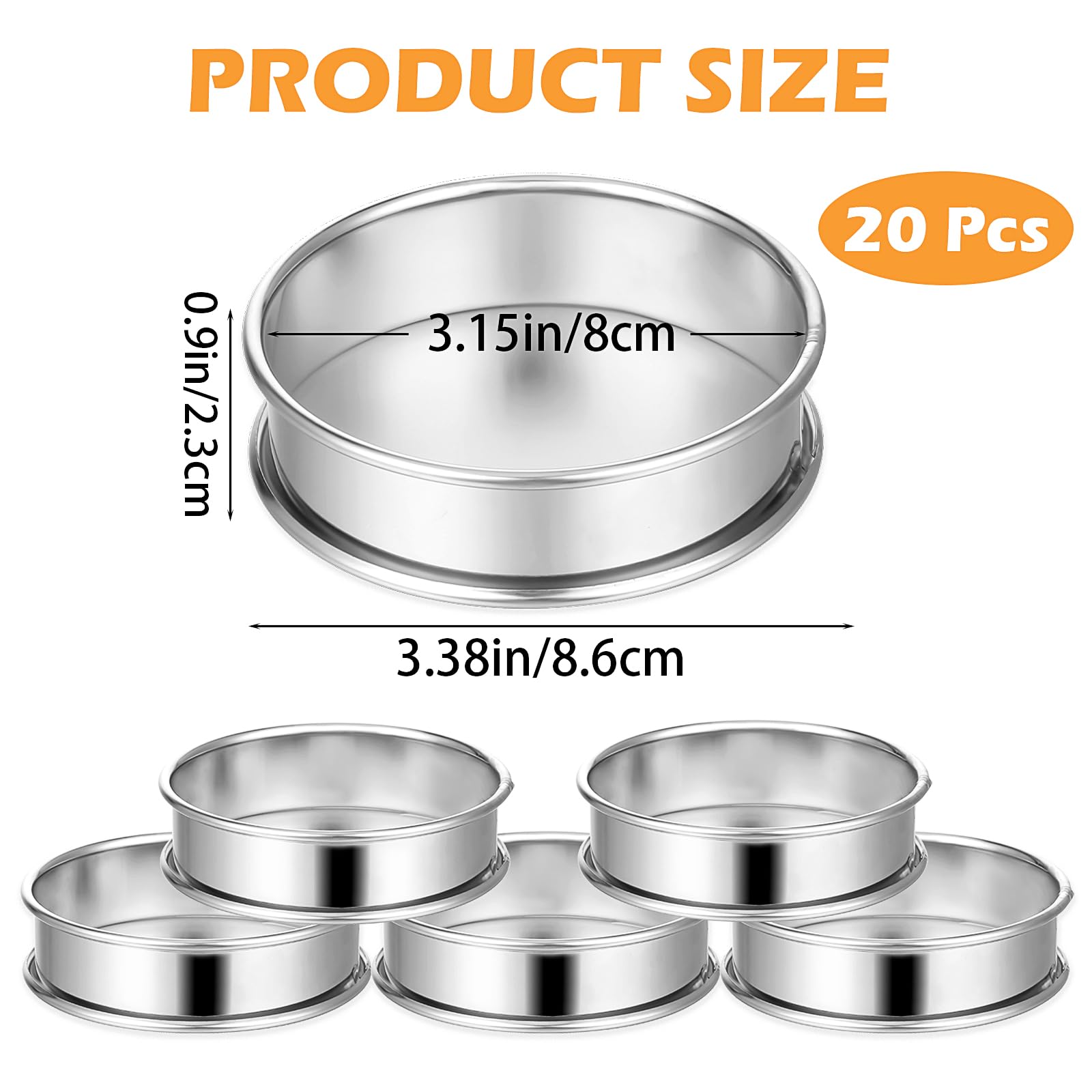 Tobeelec stainless steel muffin rings 8cm silver