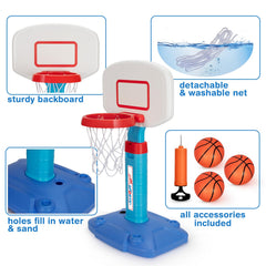 Includes 3 inflatable mini soft basketballs and a pump