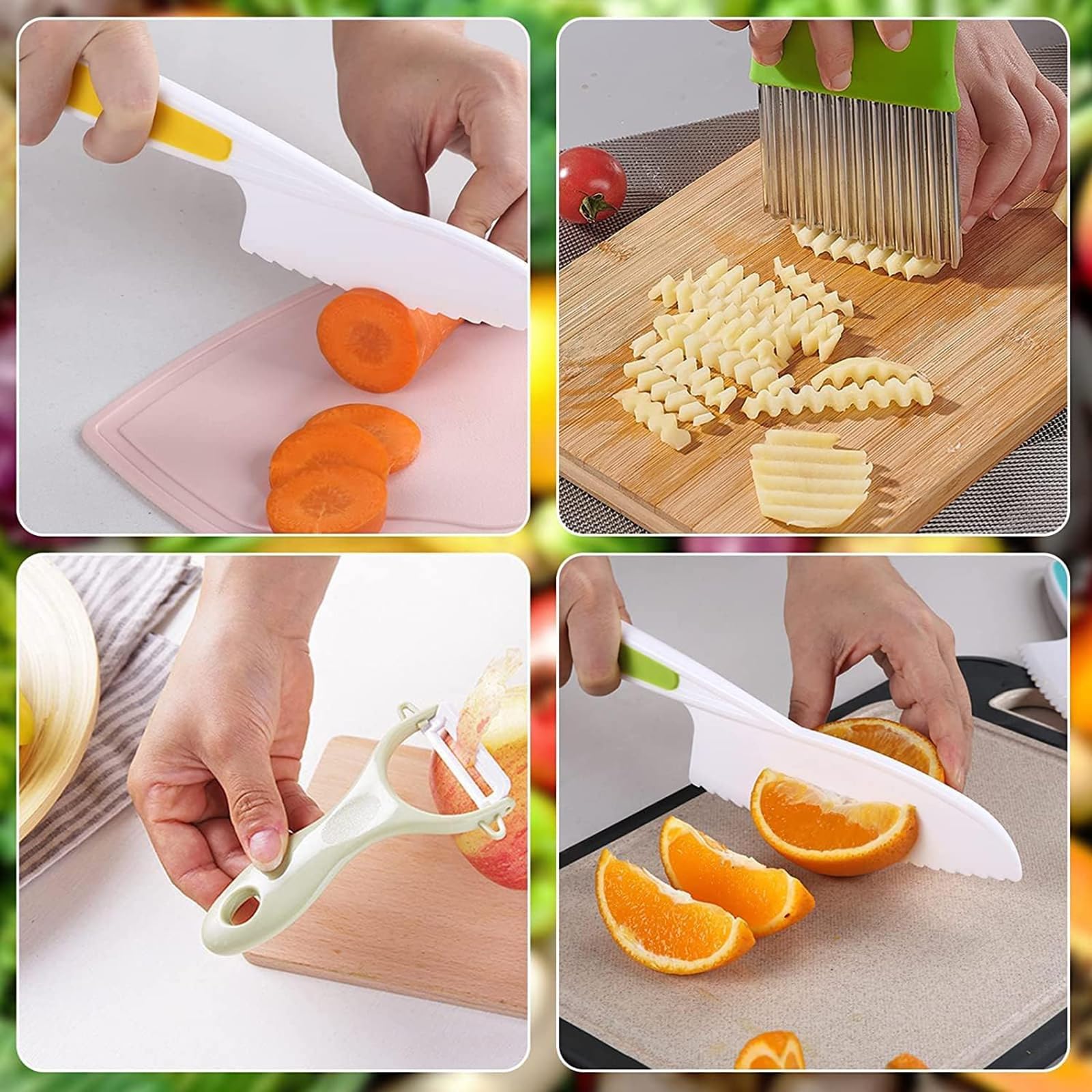 Toddler kitchen knives with serrated edges and plastic knife