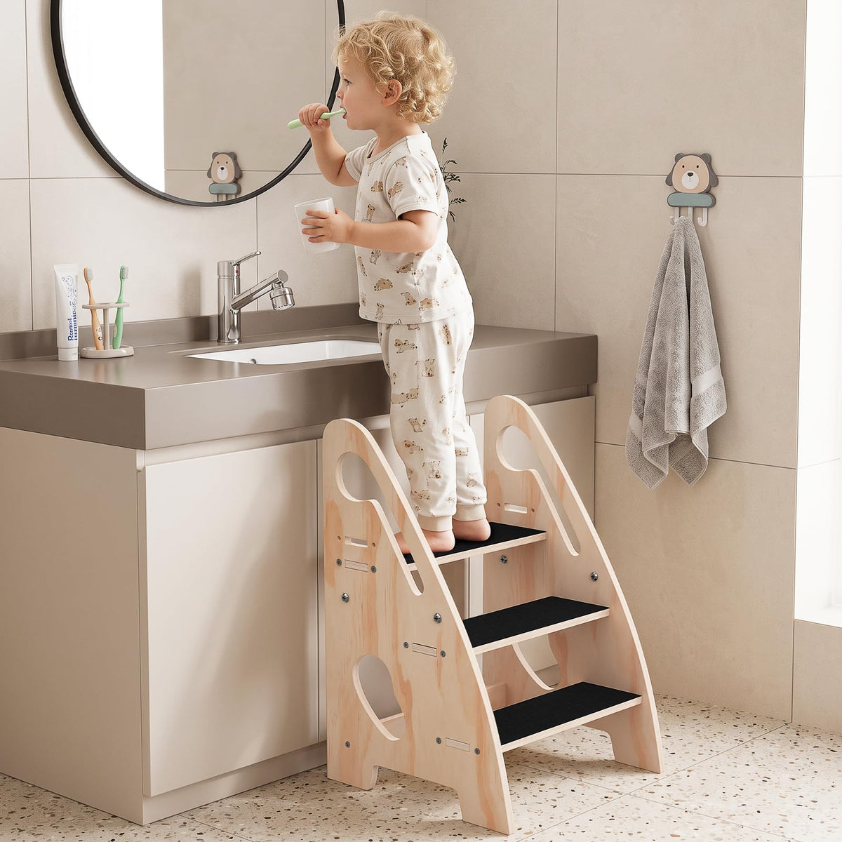 Toddler Step Stool wooden 3-step design