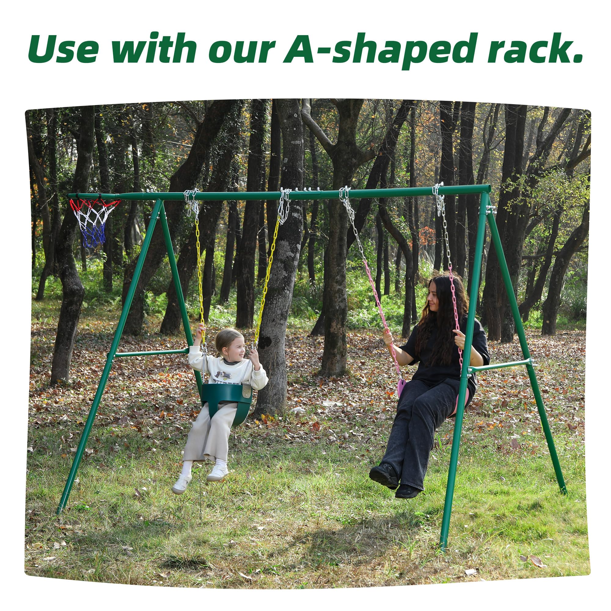 Toddler swing supports up to 300 lbs with reinforced stitching