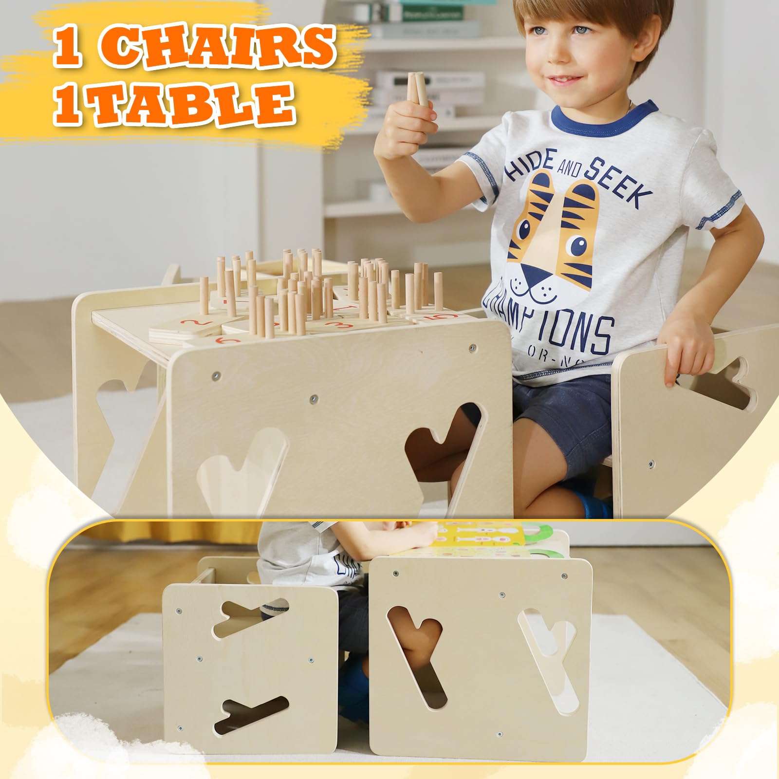 Cube chairs stored under the table to save space