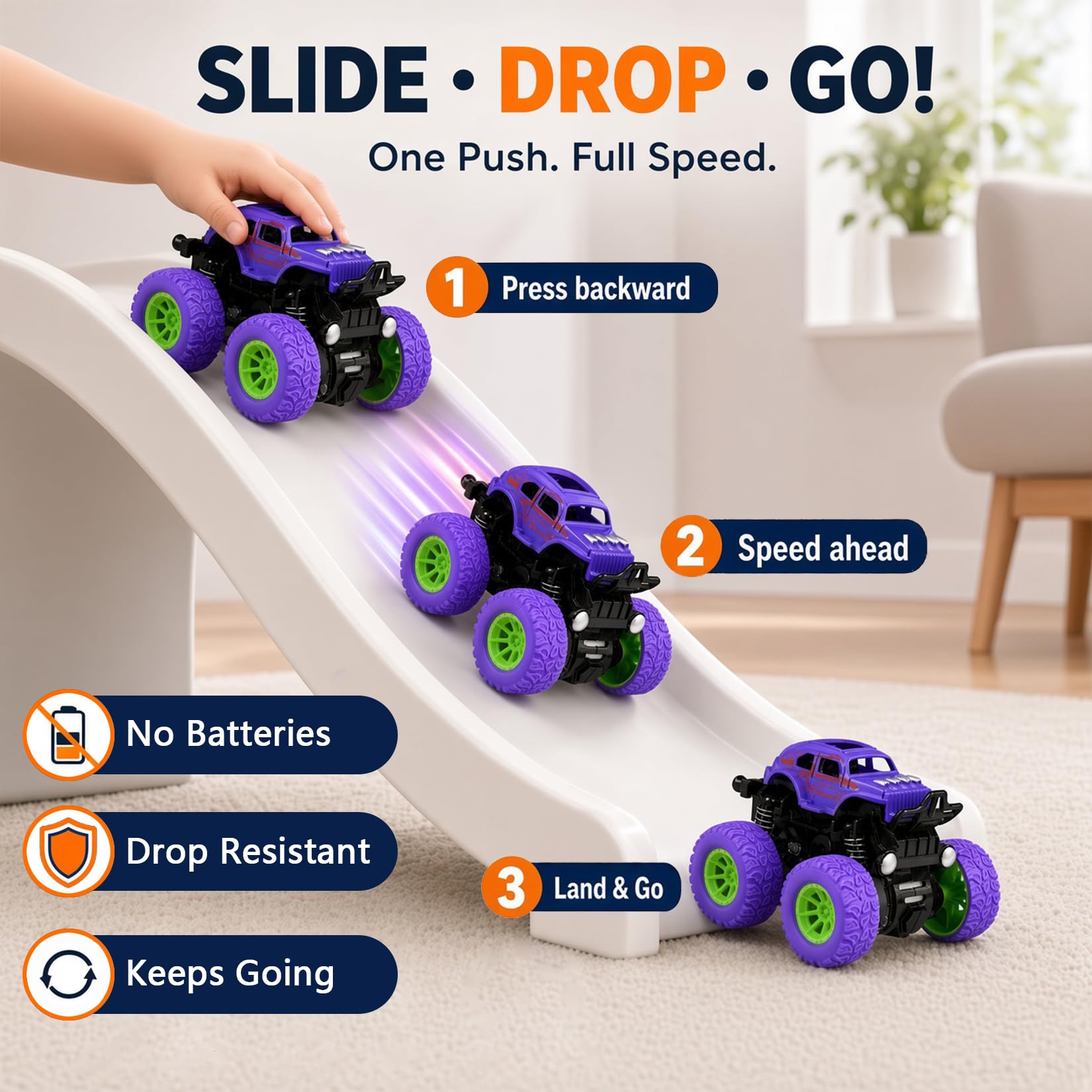 No batteries required friction powered toddler trucks