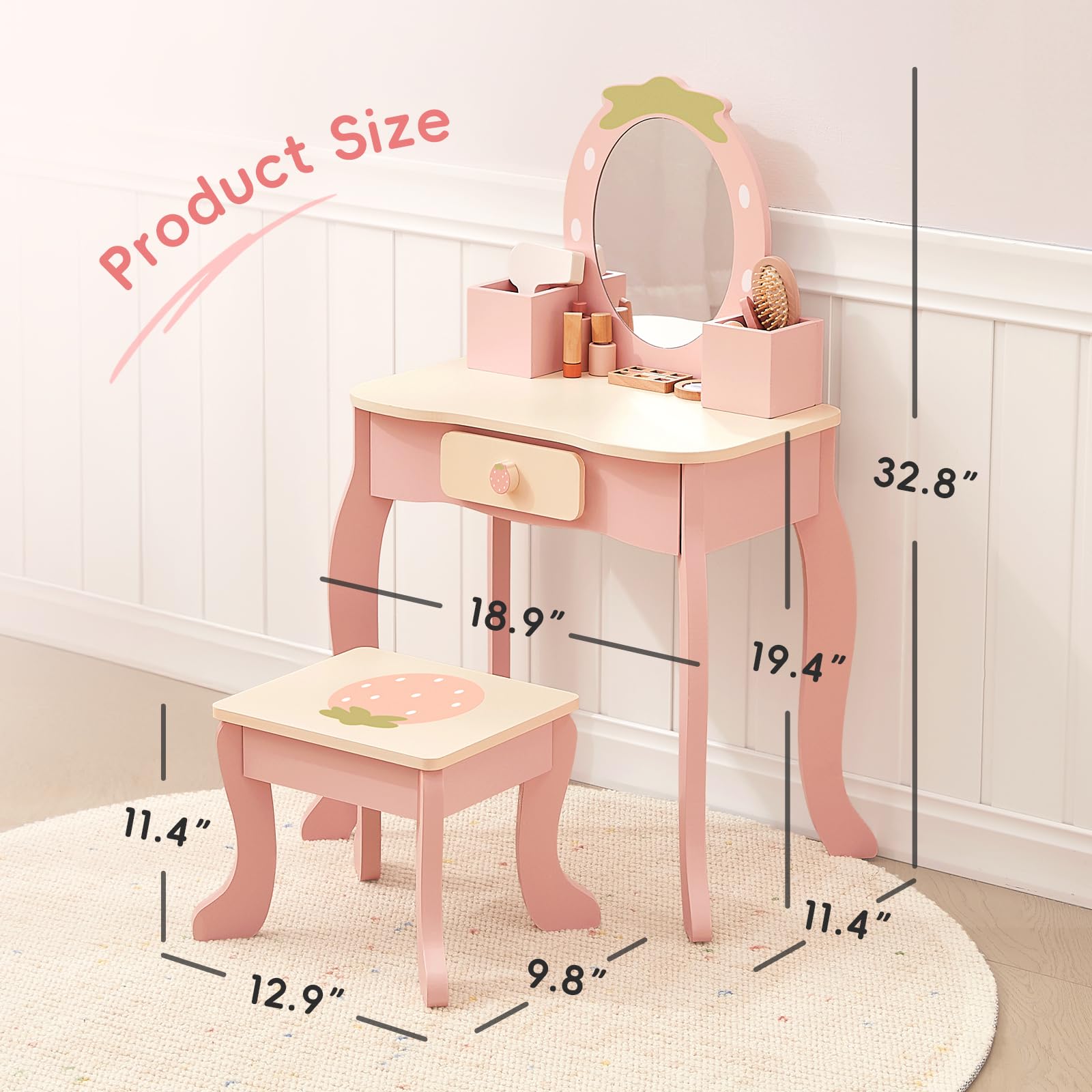 Pretend makeup accessories included with vanity set