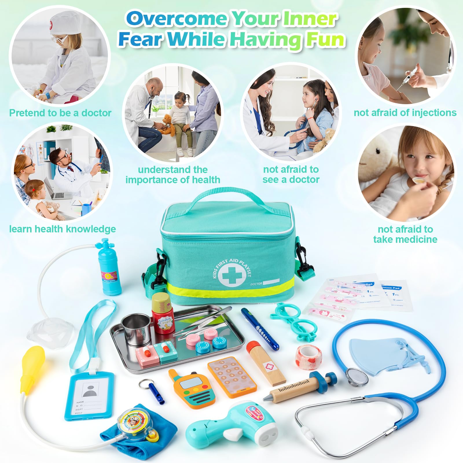 34 piece doctor kit for toddlers including stethoscope and tools