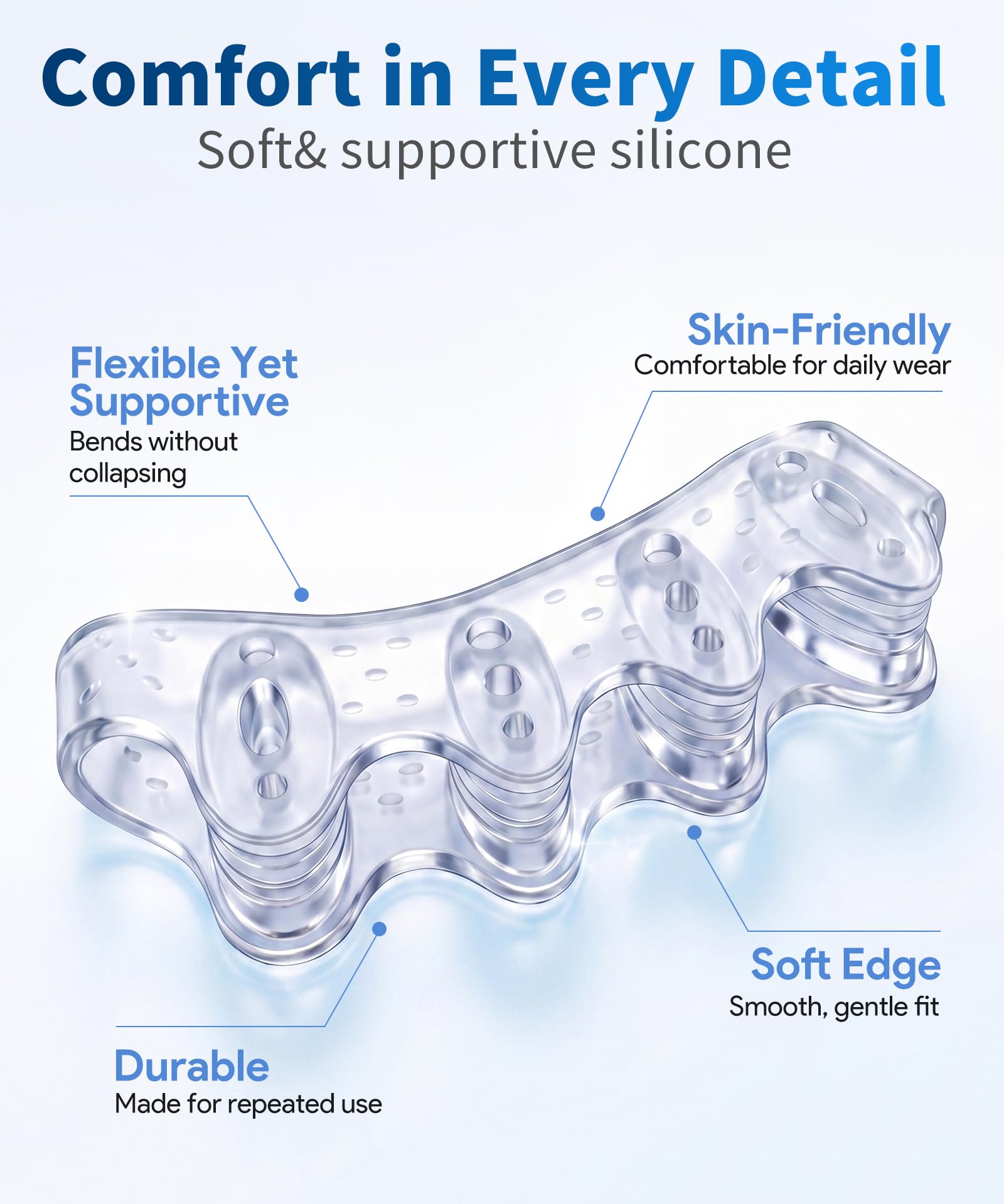 Washable reusable toe spacers for stretching and comfort