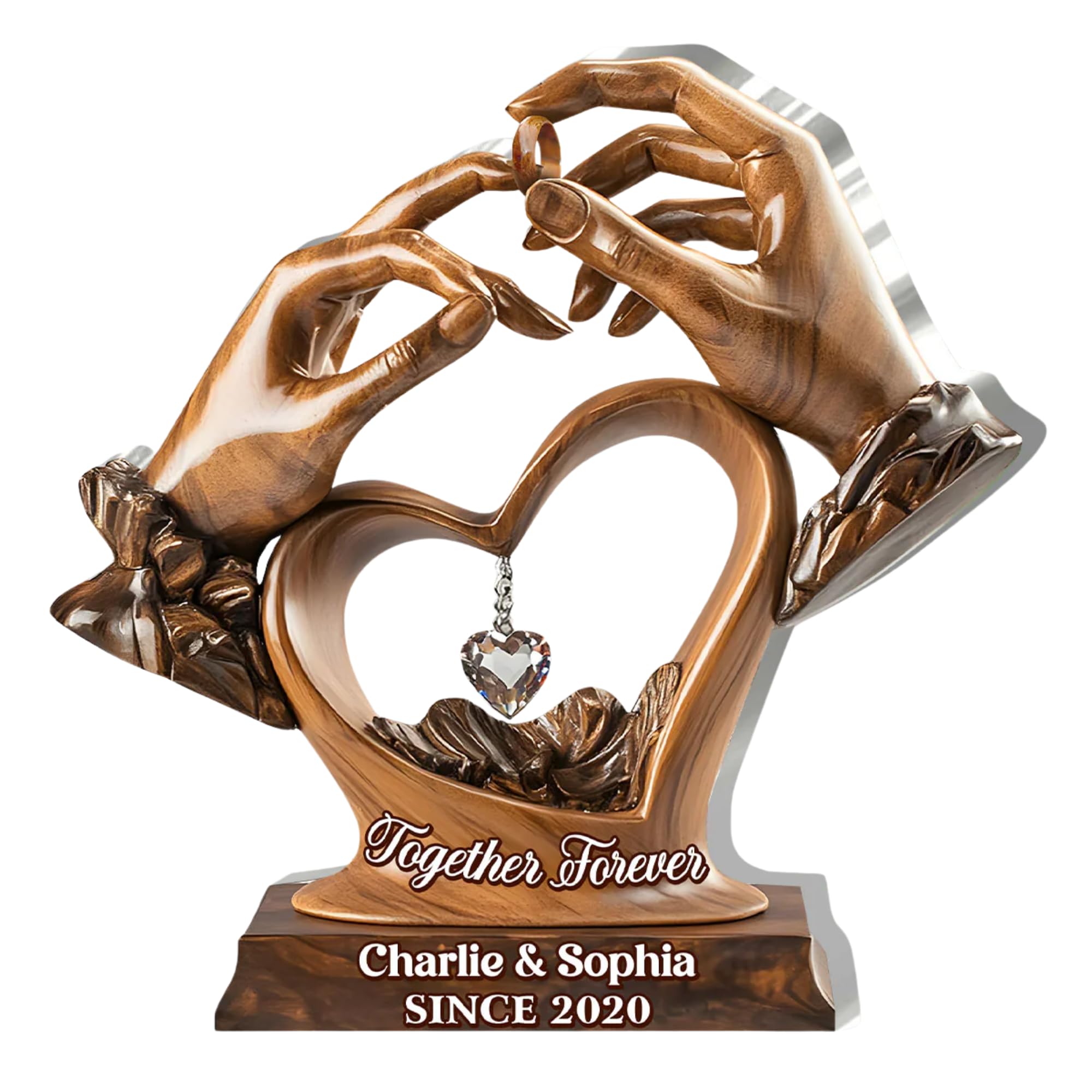 Together Forever personalized acrylic plaque two hands reaching heart design