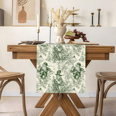 toile de jouy irish theme table runner sage green pattern